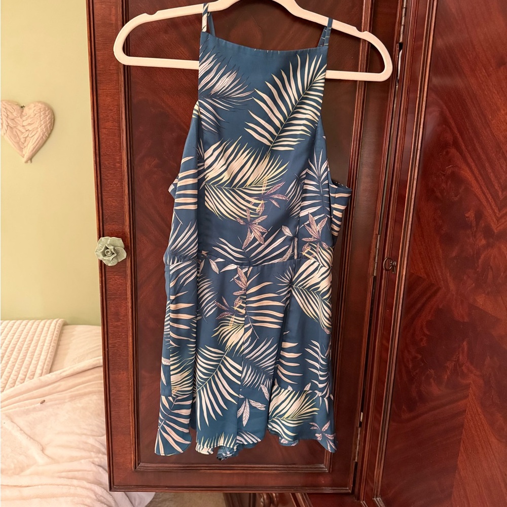 Tropical Blue Sleeveless Romper